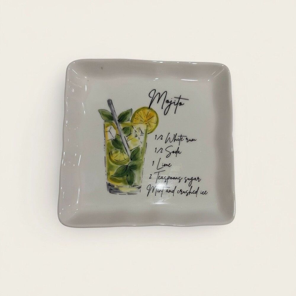 Ceramica Cuore Cocktail Appetizer Plate with Recipe Of Mojito. Made in Italy